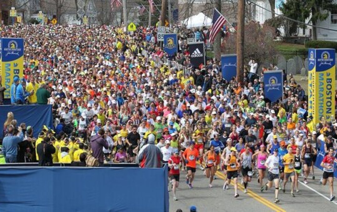 Boston Marathon Runners start the 117th running of the Boston Marathon, in Hopkinton, Mass., Monday, April 15, 2013. (AP Photo/Stew Milne)