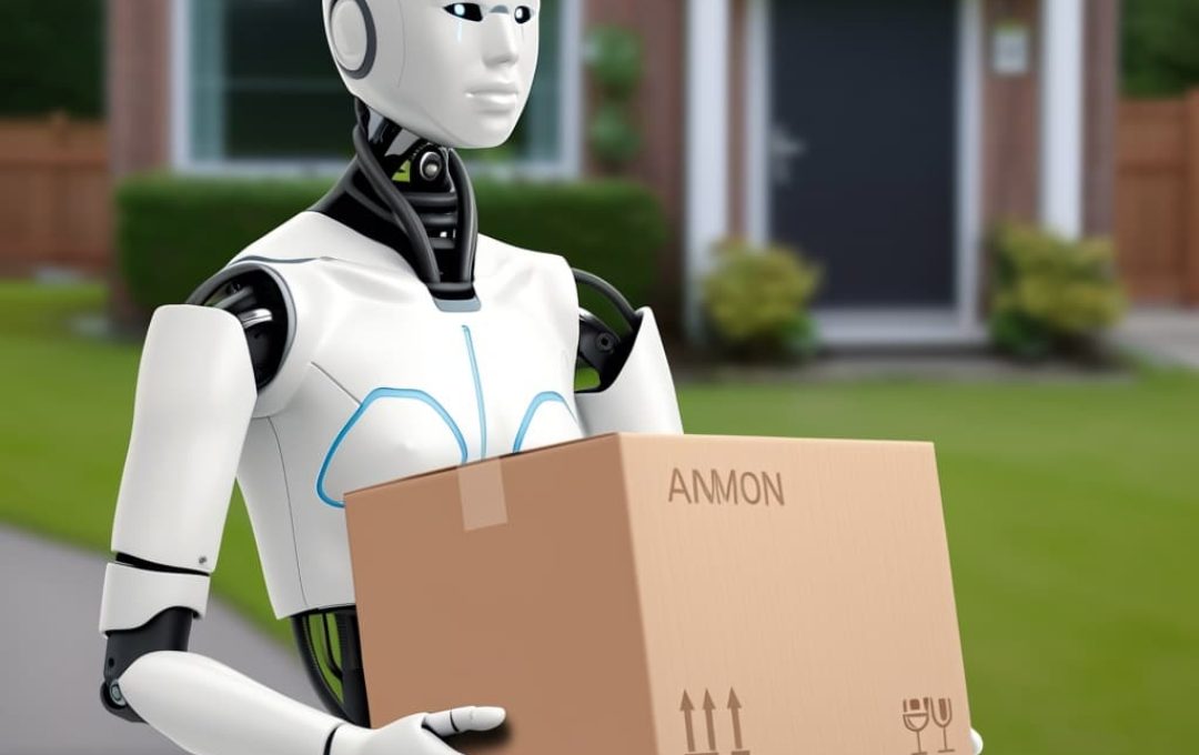Humanoid,Robot,From,Amazon,Delivering,A,Package,To,A,Home Humanoid,Robot,From,Amazon,Delivering,A,Package,To,A,Home